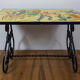 Wrought iron coffee table porcelain tray painted with a vintage Provencal scene 60s/70s