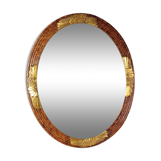 Oval mirror Art Deco wood frame gilded stucco elm finish 56x46 cm SB238