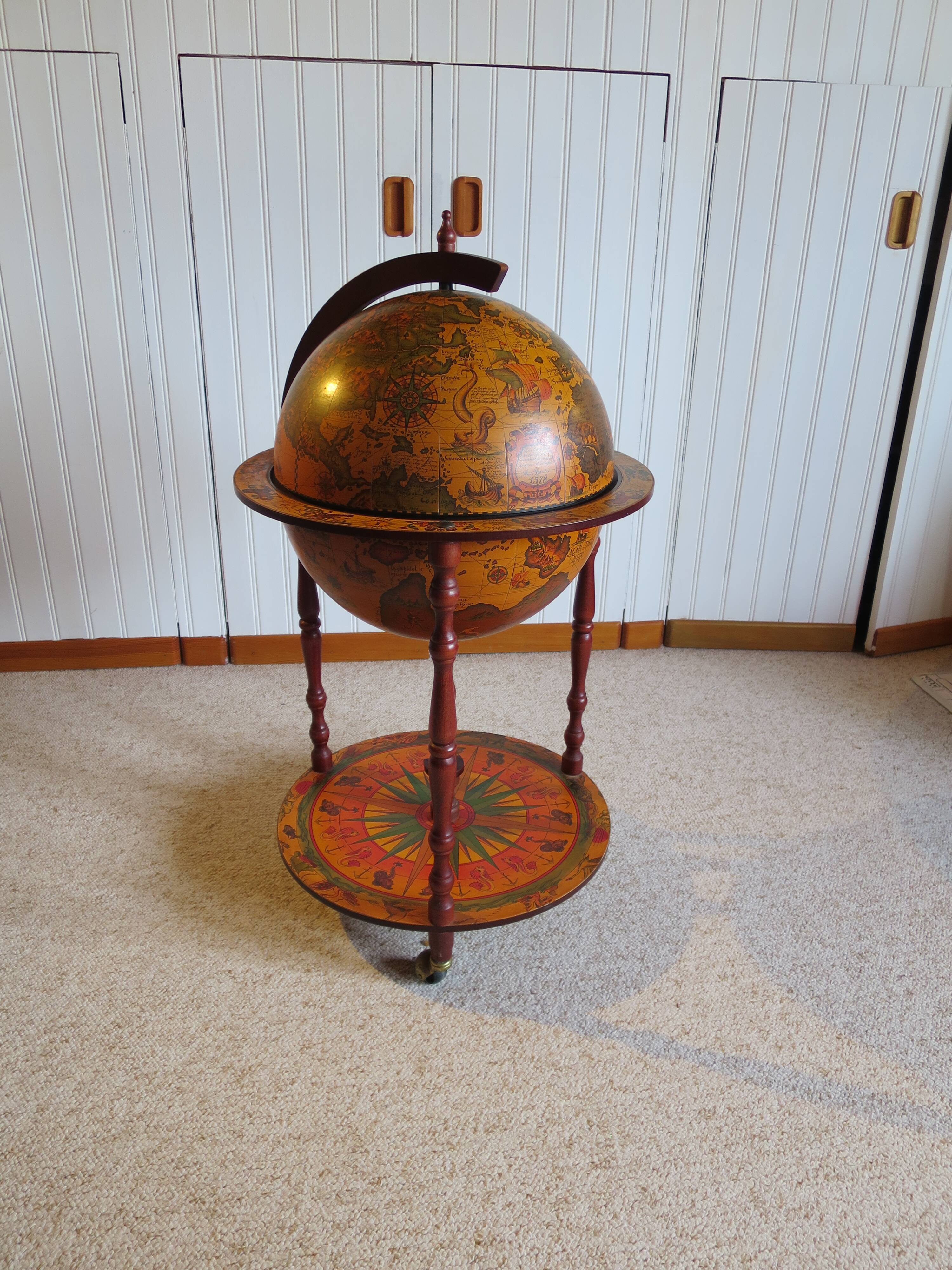Vintage globe bar cabinet, colonial style, Italy, 1970s