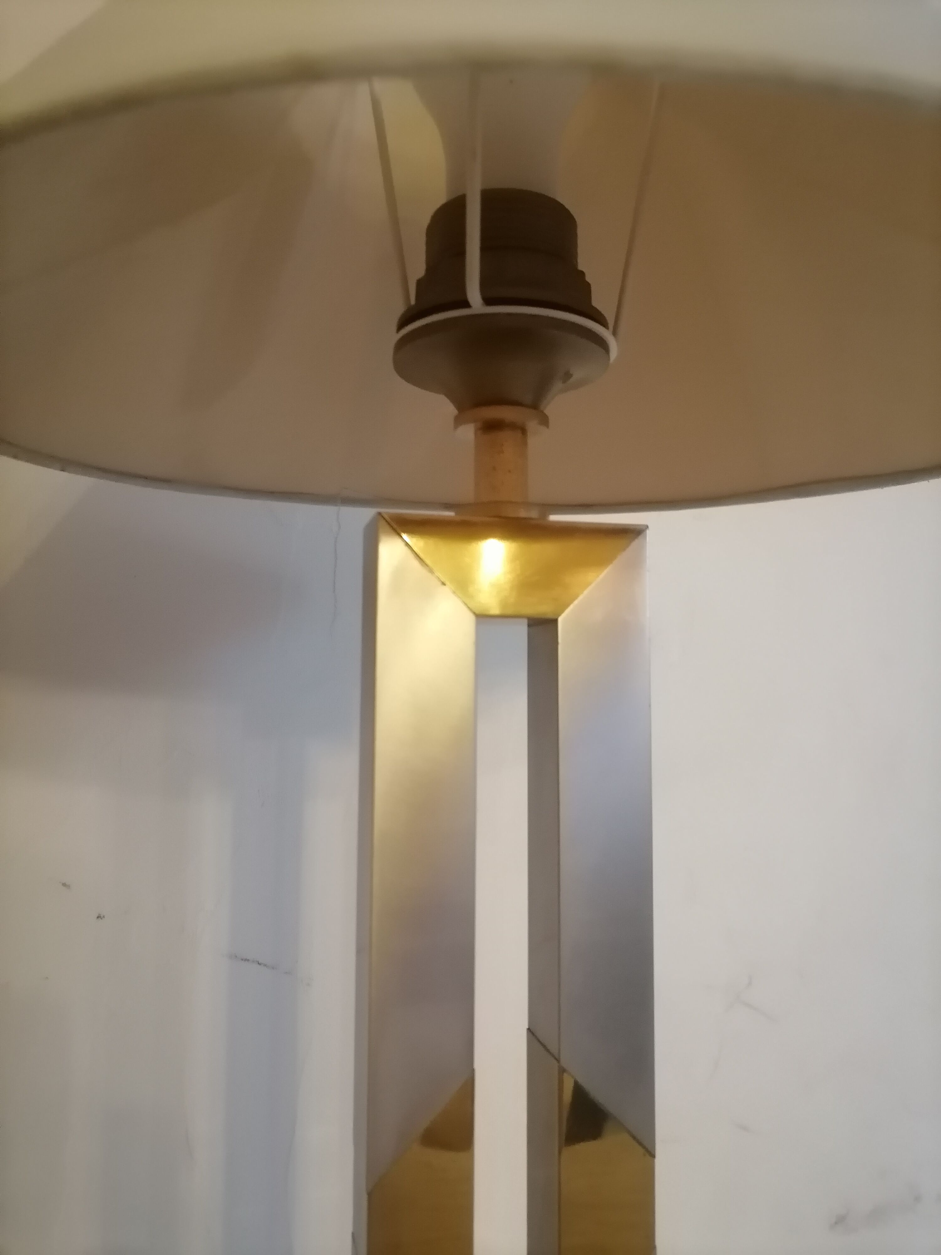 Modernist lamp. Brushed steel and brass.