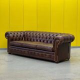 Original English Chesterfield 3-Seater Sofa – Handcrafted Brown Leather