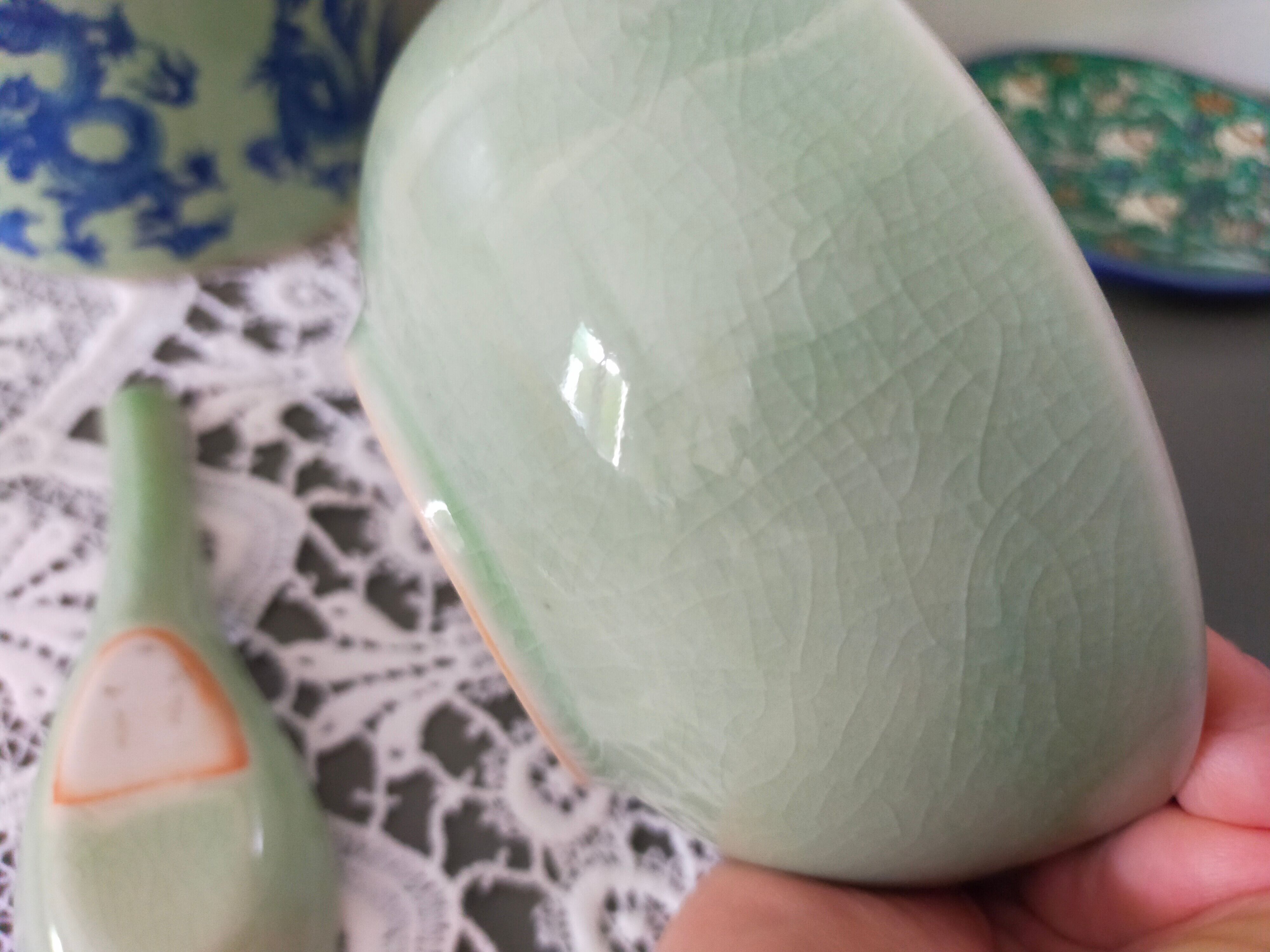 Celadon green glazed ceramic bowl and its vintage spoon/ rice bowl/ soup bowl/ chinese bowl/