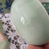 Celadon green glazed ceramic bowl and its vintage spoon/ rice bowl/ soup bowl/ chinese bowl/