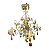 Lustre 4 branches vintage / métal fleurs porcelaine