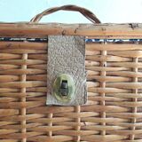 Vintage rattan suitcase trunk basket with lid