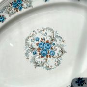 Oval dish Moulin des loups orchis sévigné floral pattern blue gray
