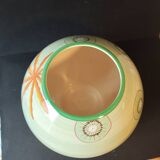 Lunéville France round vase – kiwi & leaf decoration – soft green vintage