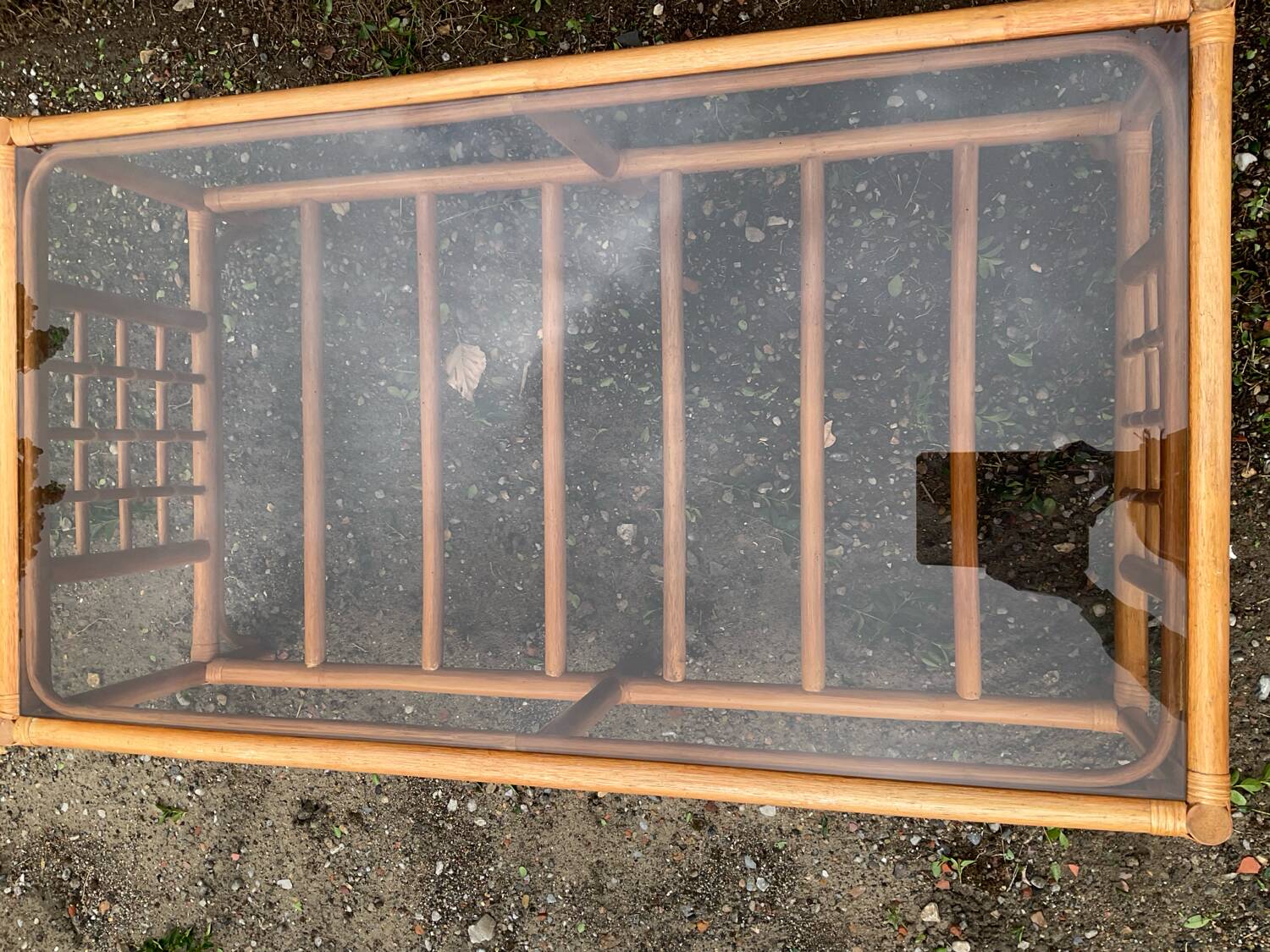 Vintage rattan and smoked glass coffee table