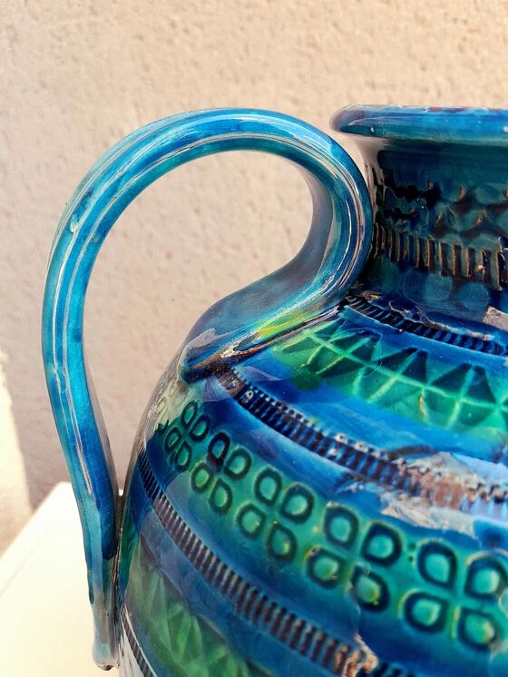 Bitossi ceramic vase or jug, Aldo Londi, Rimini blu.