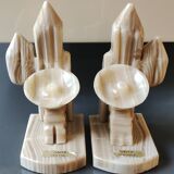 Mexican Bookends in Sombrero/Dozing Against Cactus. Made of onyx.