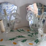 Pair of venice twisted glass wall lights 1 light on mirror background 50's