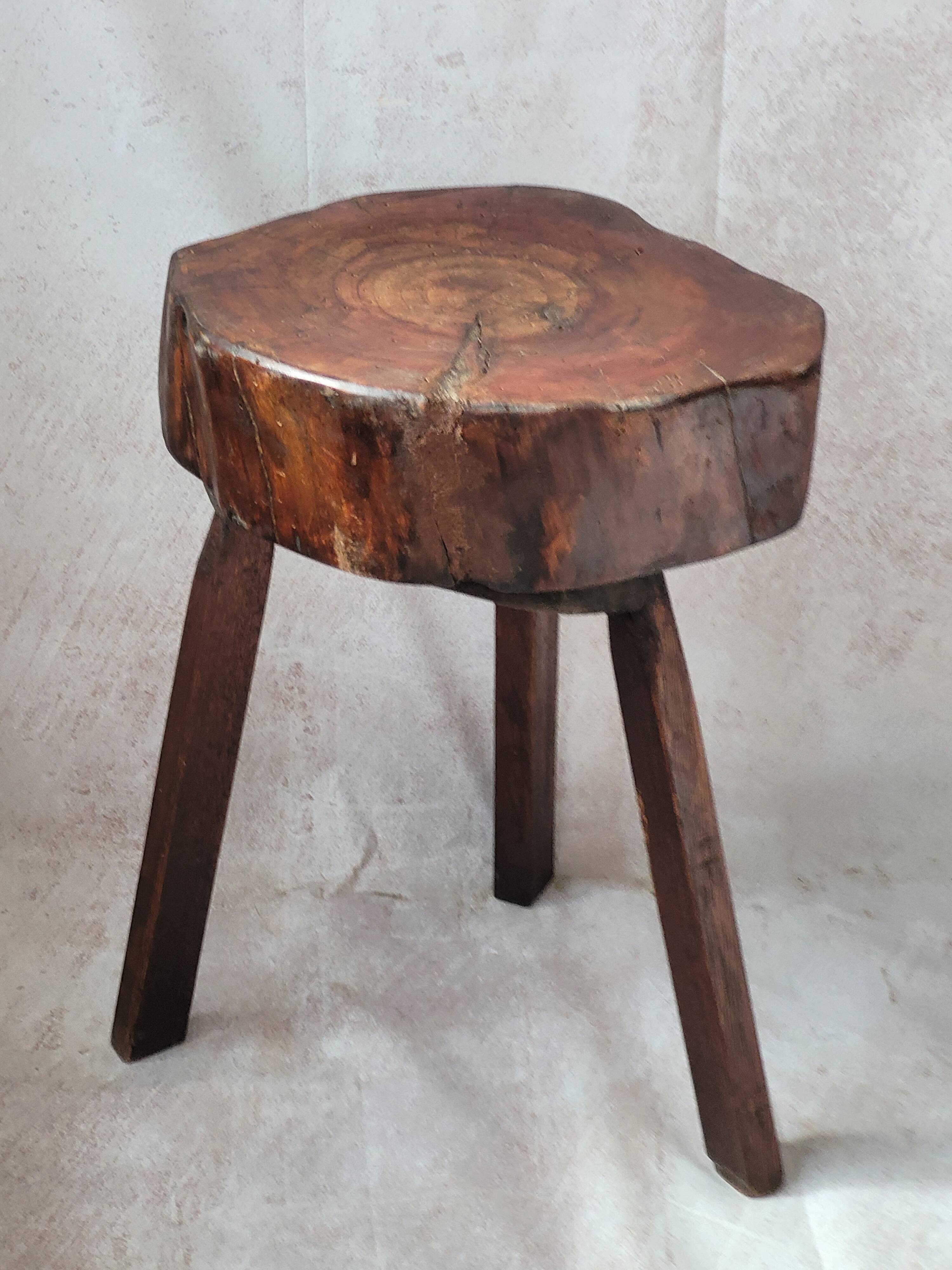 Wooden tripod stool wabi sabi trunk