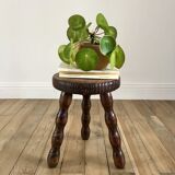 low stool in solid turned wood from the 70s
