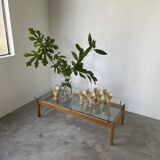 Scandinavian table blond teak and glass 60