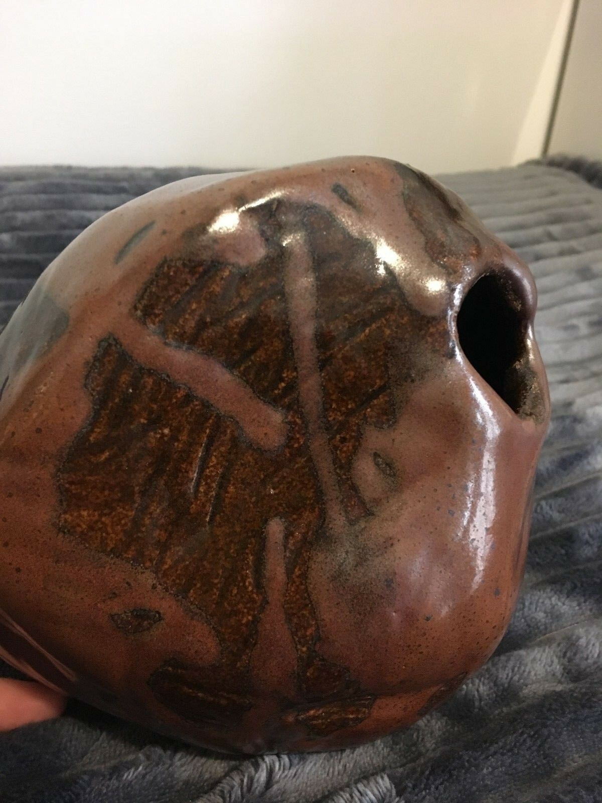 Vase ball enamelled pottery of artist's signature terminal