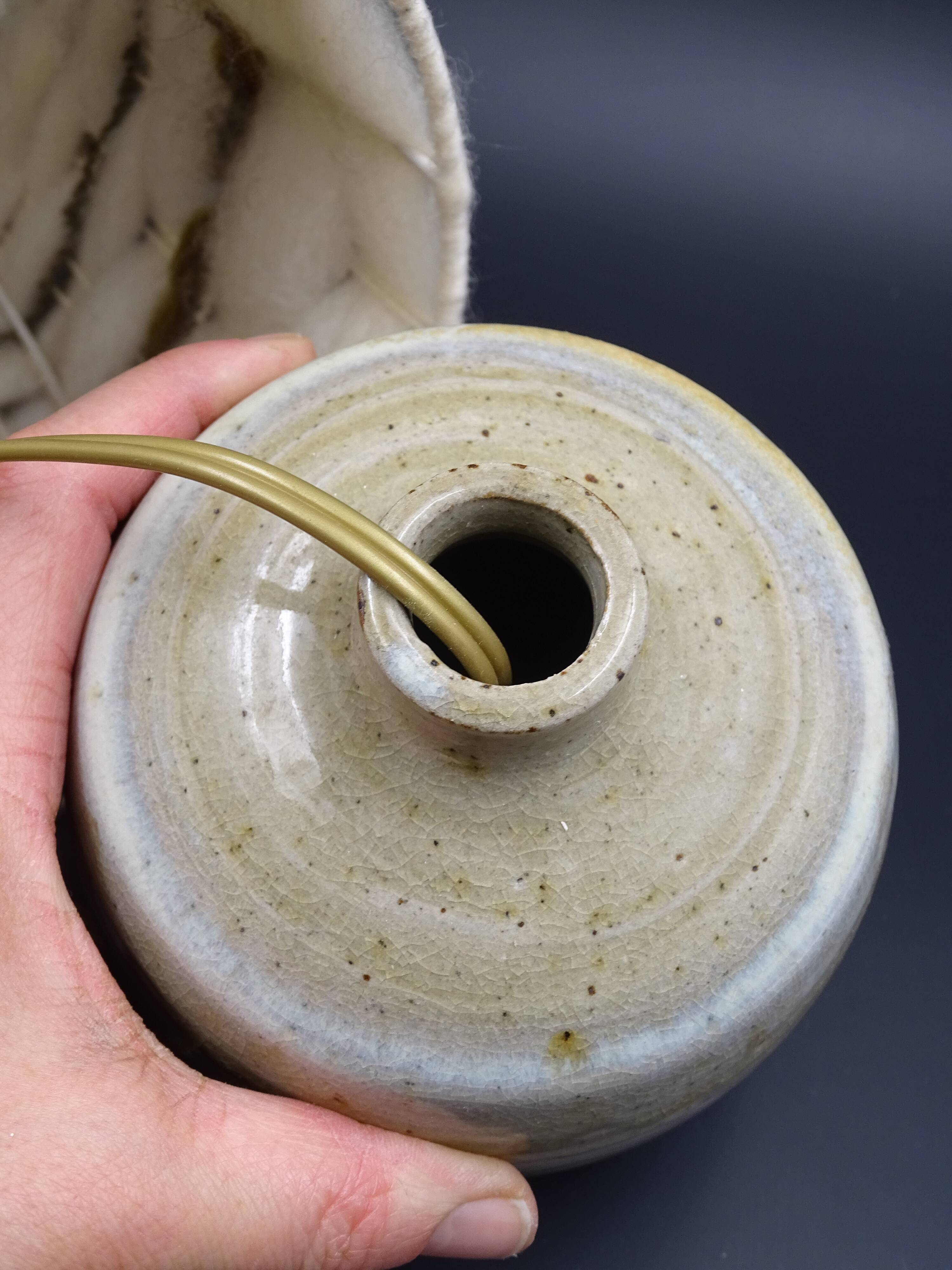 Pair of bedside lamps in stoneware and wool lampshades - Vintage around 1970