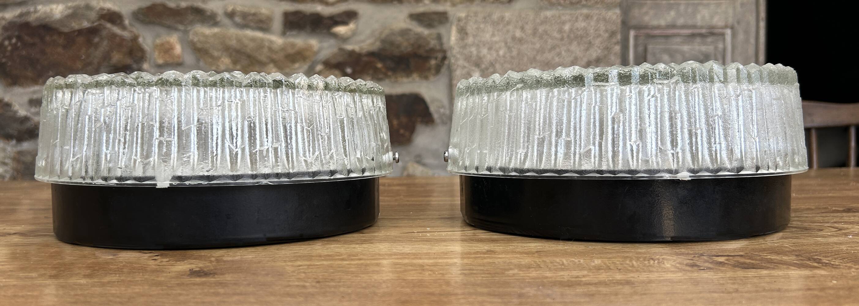 Pair of round Holophane ceiling lights, vintage, DR 60, 70s