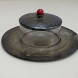 art deco butter dish in silver metal
