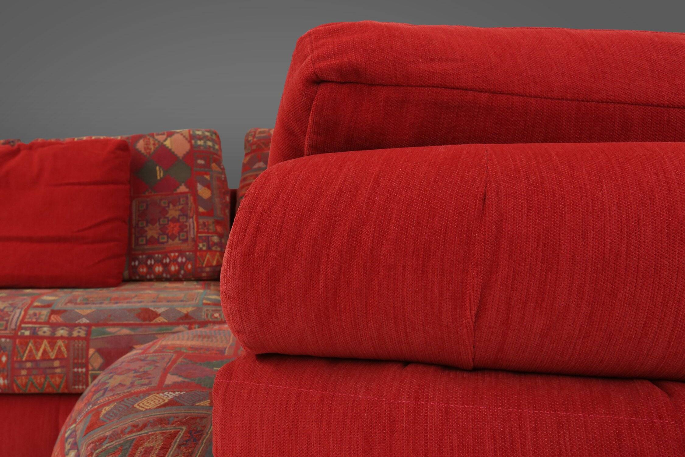 Modular Sofa in Red and Patterned Upholstery by Roche Bobois, France 1980s