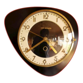 Horloge formica vintage pendule murale silencieuse asymétrique "Ajas Besançon noir rouge"