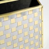 1980s newspaper rack made of brass and wood in Hollywood Regecy design