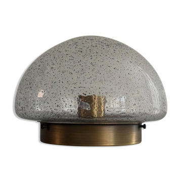 Flush glass shade with bubble texture and brass base by Hillebrand, 1960s, Germany.