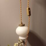 White opal curved glass hanging lamp, art deco style