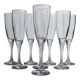 Lot of 8 vintage champagne flutes from the 1980s, transparent glass, twisted stem.