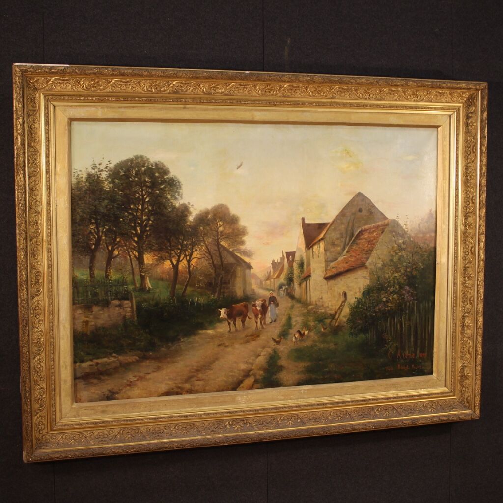 French signed landscape painting oil on canvas dated 1899