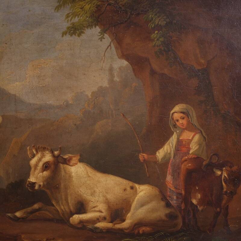 Peinture bucolique antique du 19ème siècle