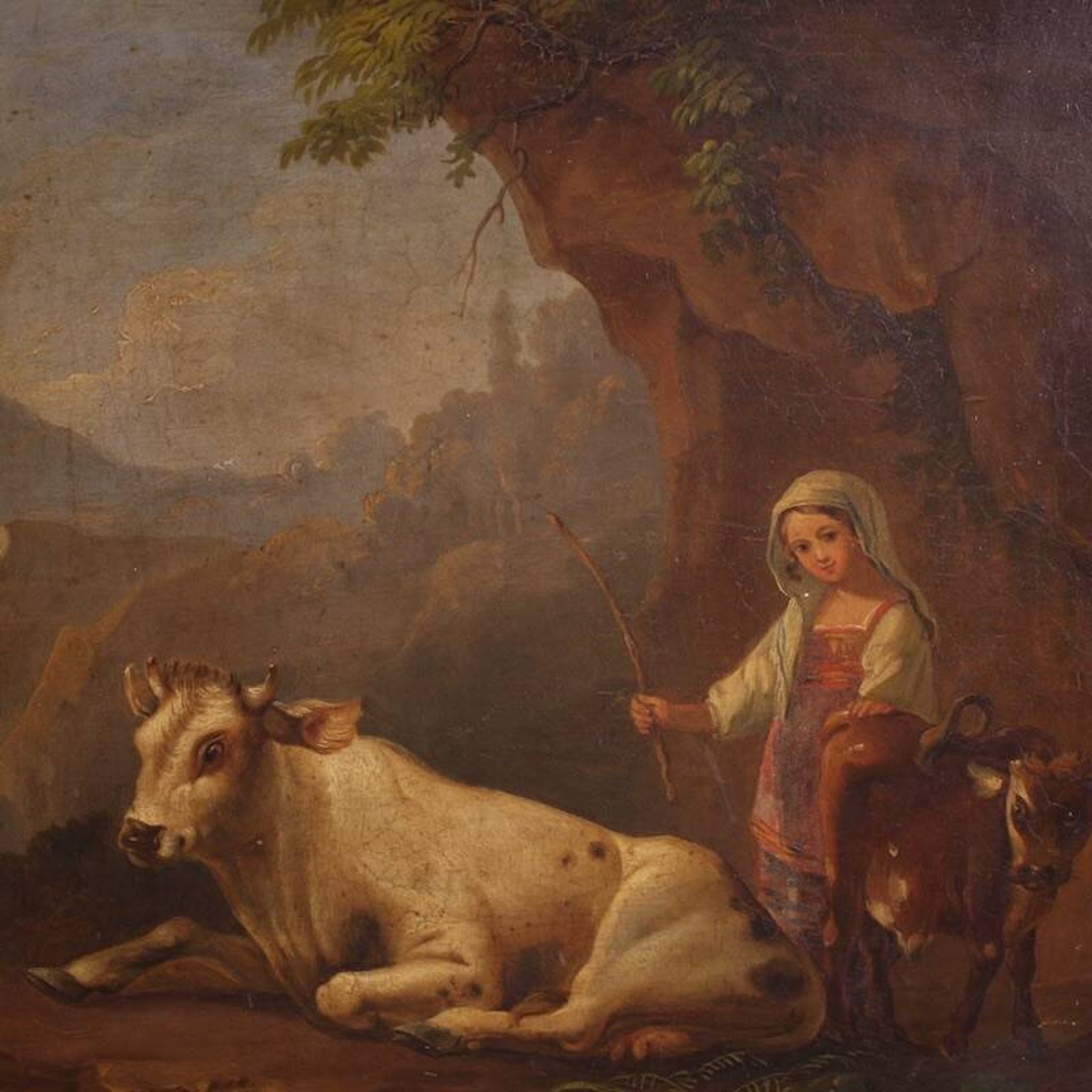 Peinture bucolique antique du 19ème siècle