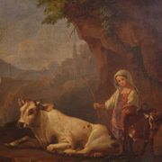 Peinture bucolique antique du 19ème siècle