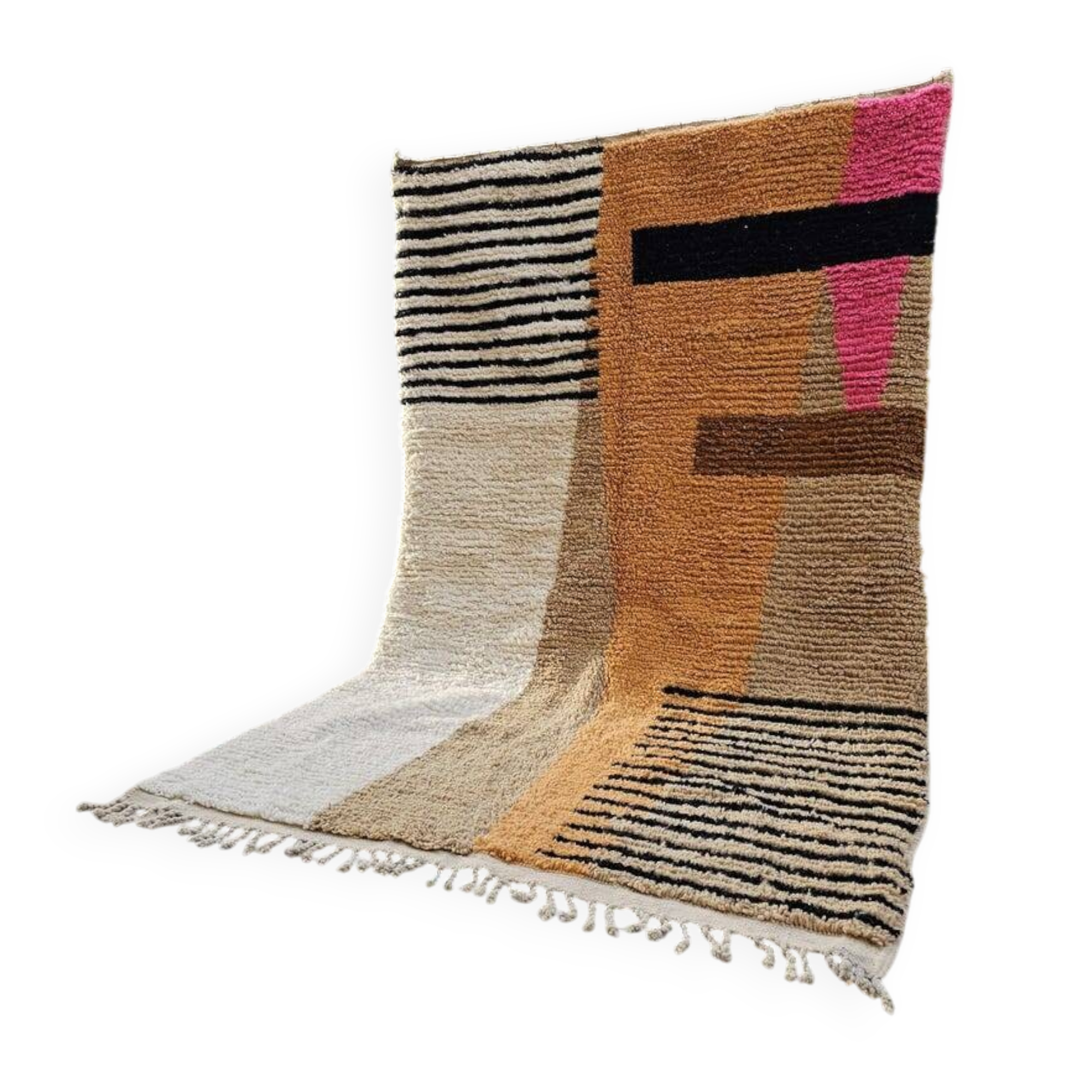 Handmade ecru rug with geometric patterns 200cm x 300cm