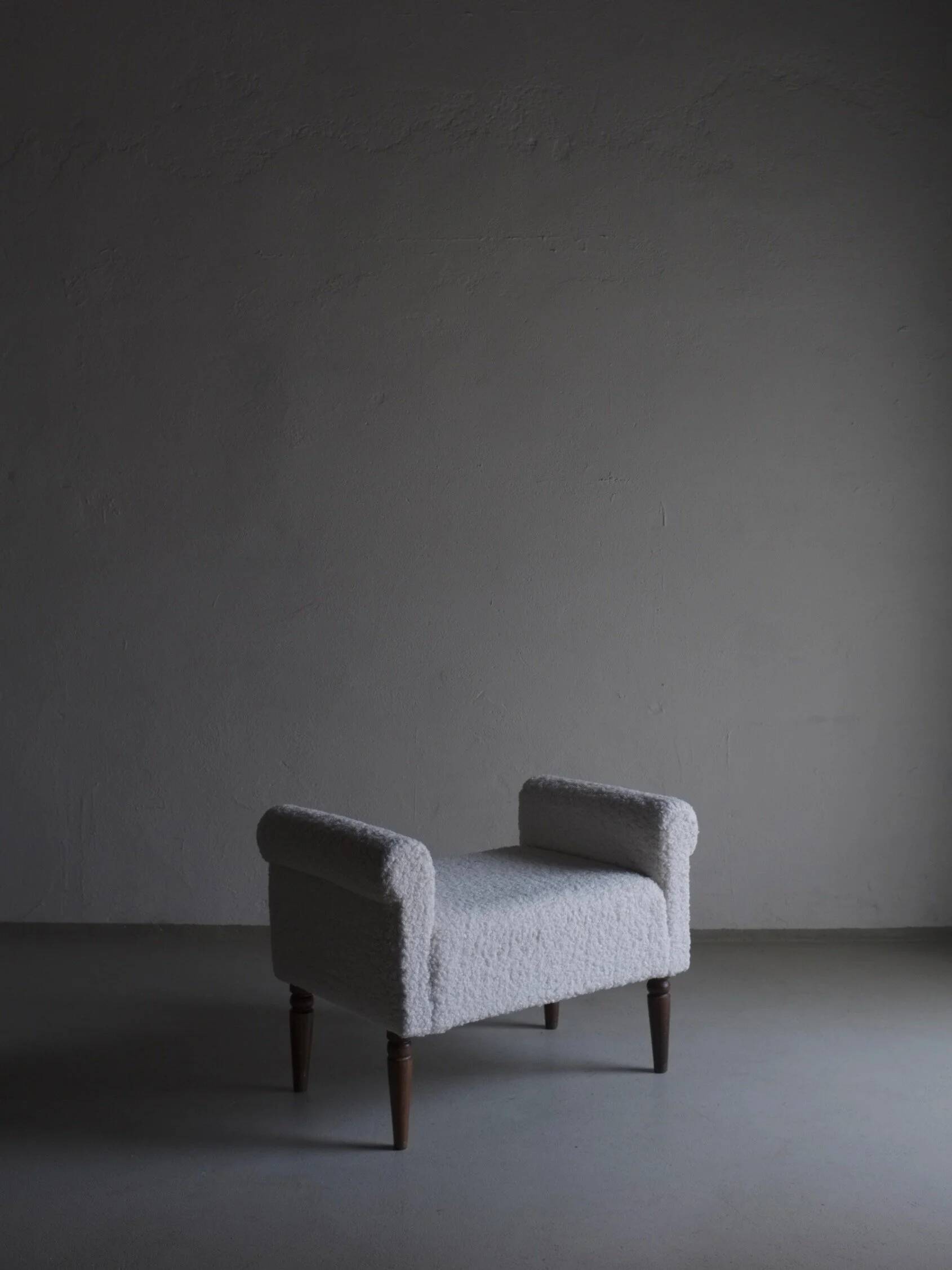 White faux shearling ottoman | 1960s