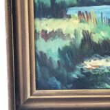 Large Original Vintage River Landscape Oil Painting, circa 1960
