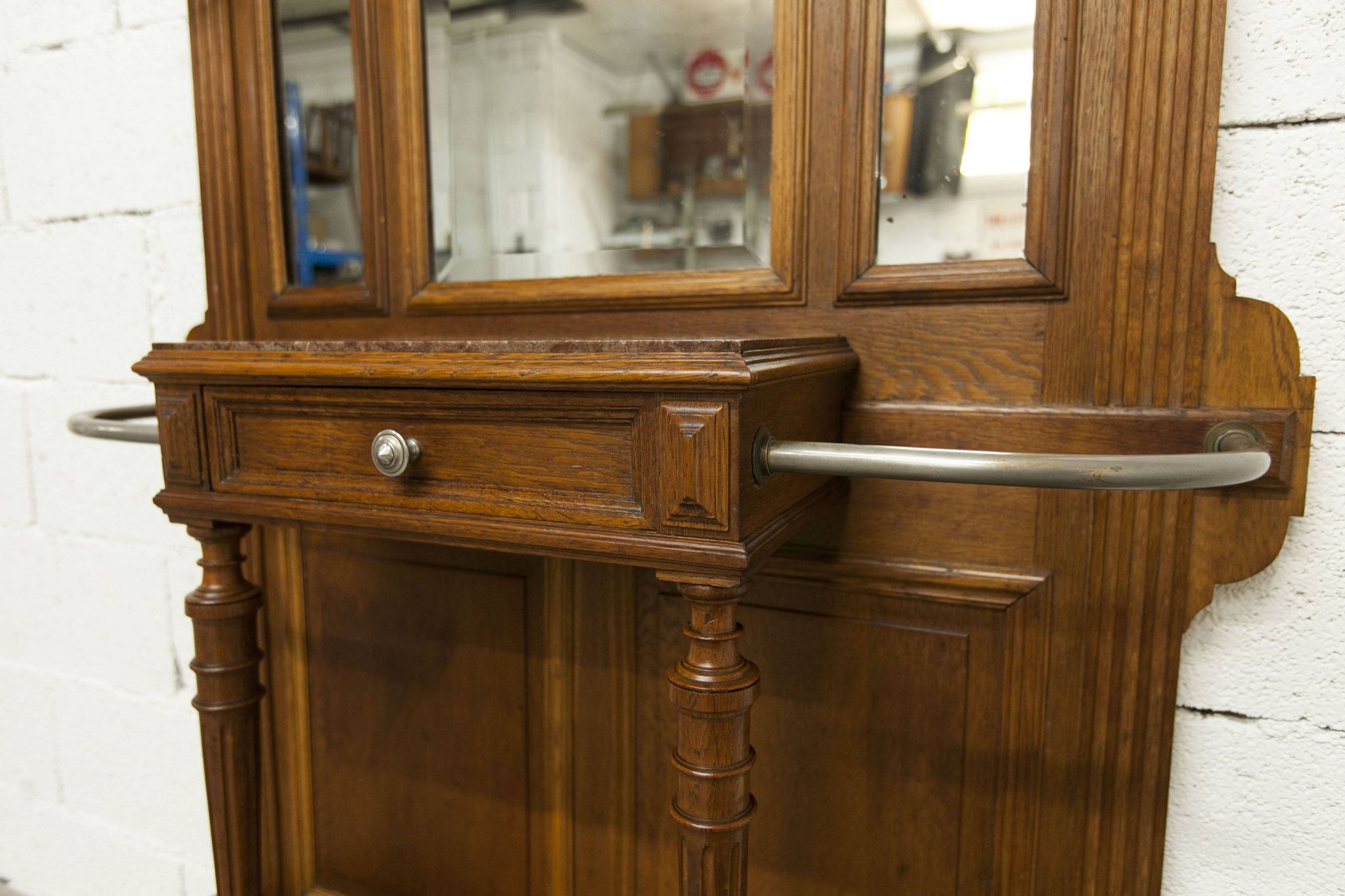 Napoleon III style walnut wardrobe, late 19th century, 3 mirrors, marble top, 8 coat hooks