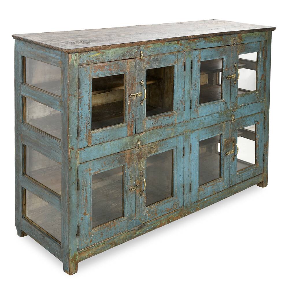 Glazed sideboard in patinated solid wood
