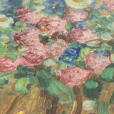 Fleurs sauvages dans un vase, huile sur assiette, 38 x 38 cm