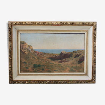 Painting Oil on Canvas Framed, signed Victor Barjon (1845-1920), Cote Rocheuse Bretagne