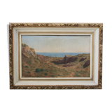 Painting Oil on Canvas Framed, signed Victor Barjon (1845-1920), Cote Rocheuse Bretagne
