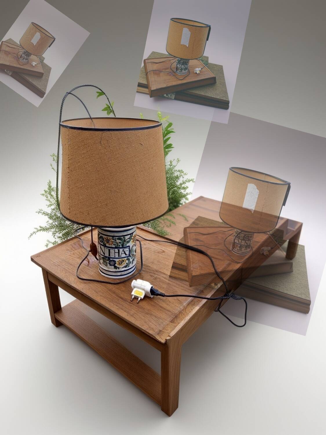 Lampe à poser en céramique peinte à la main – style provençal vintage