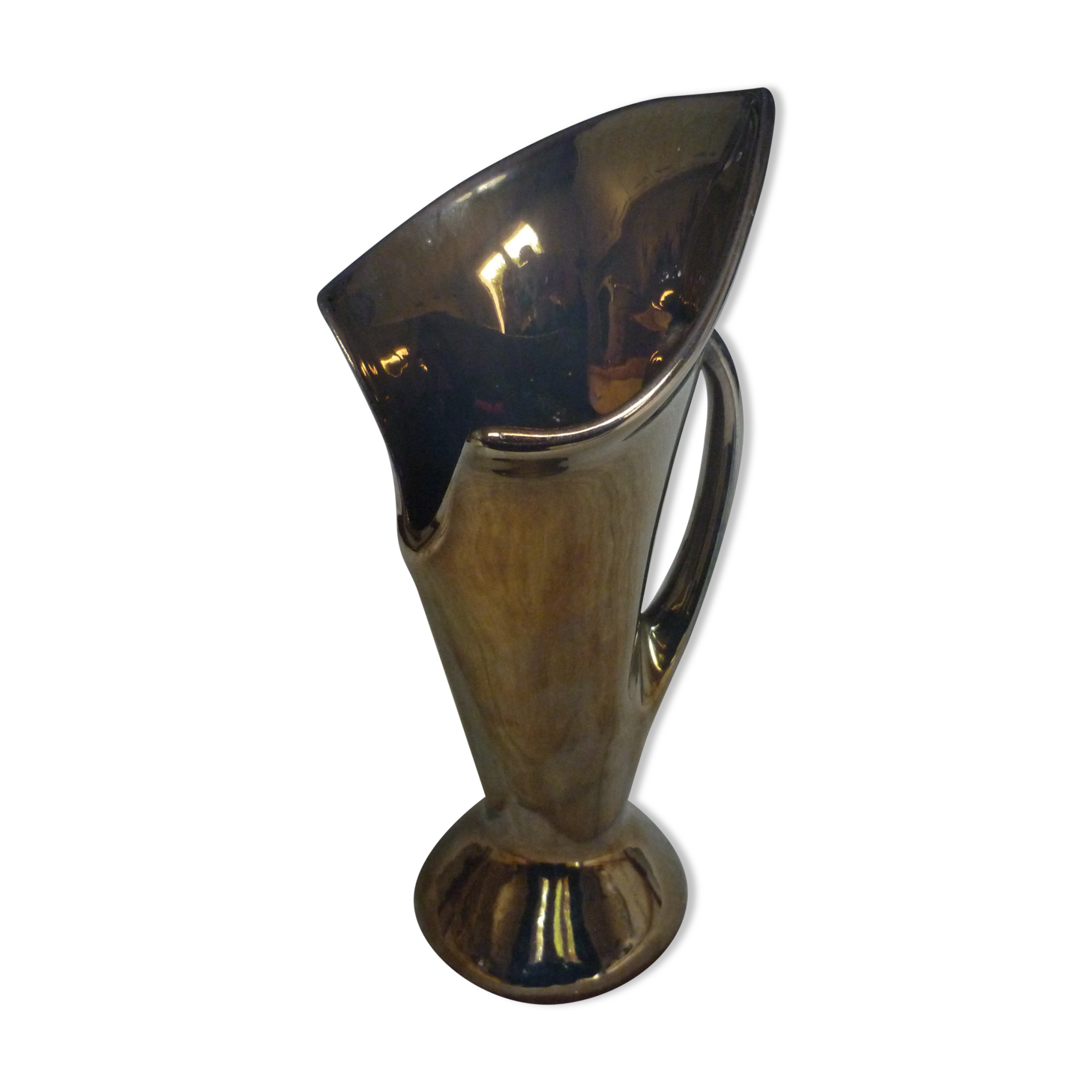 Vase en ceramique irisee marron avec anse