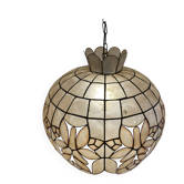 Large mother-of-pearl and brass chandelier with floral decoration.