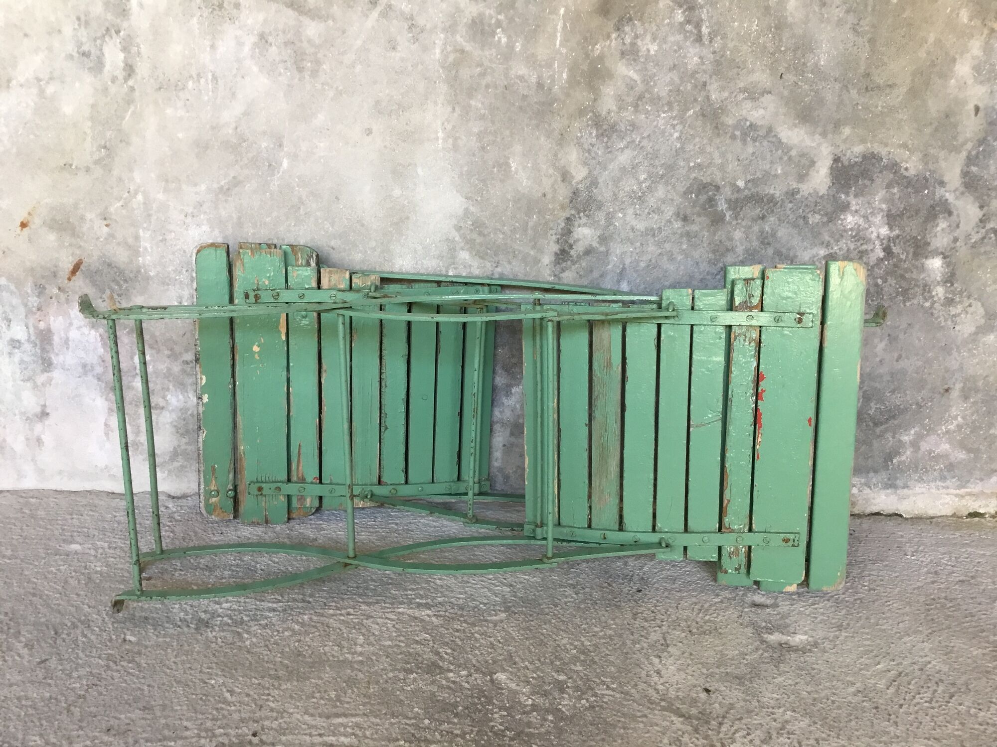 Pair of folding garden chairs with wooden slats - vintage 1950