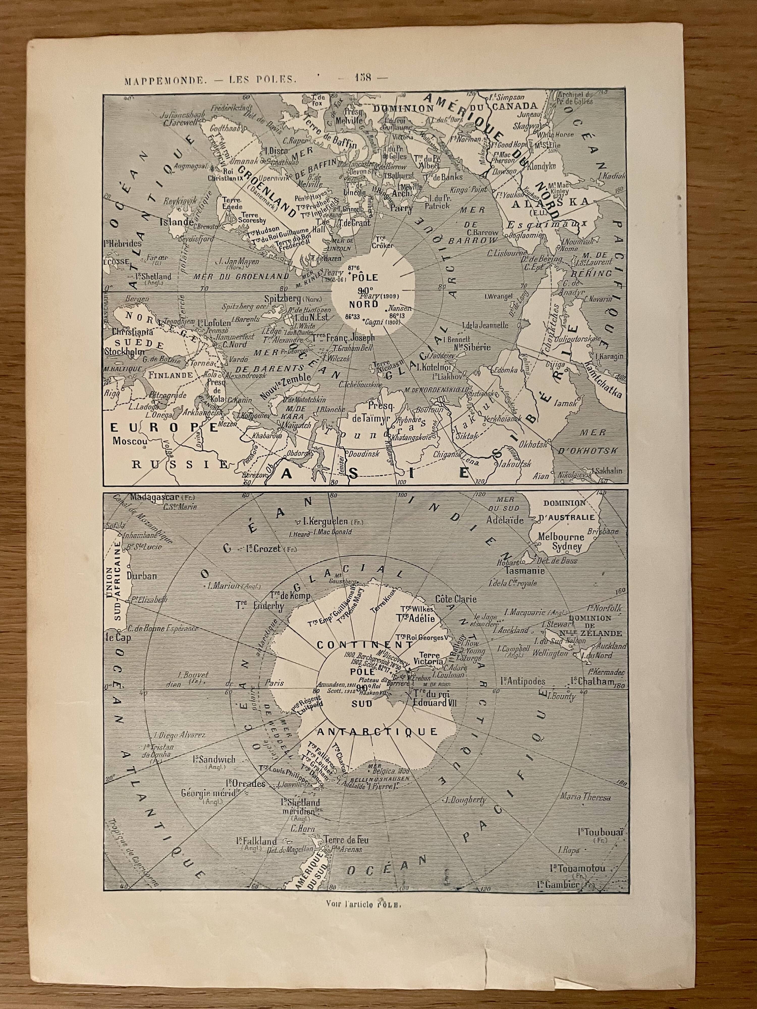 Lithograph engraving world map of 1922