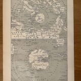Lithograph engraving world map of 1922