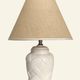 White ceramic lamp base from Manises, intertwined geometric relief.