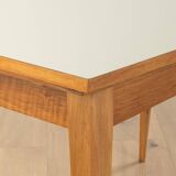 Classic extendable dining table from the 1950s, solid ash wood, new cream white Resopal top