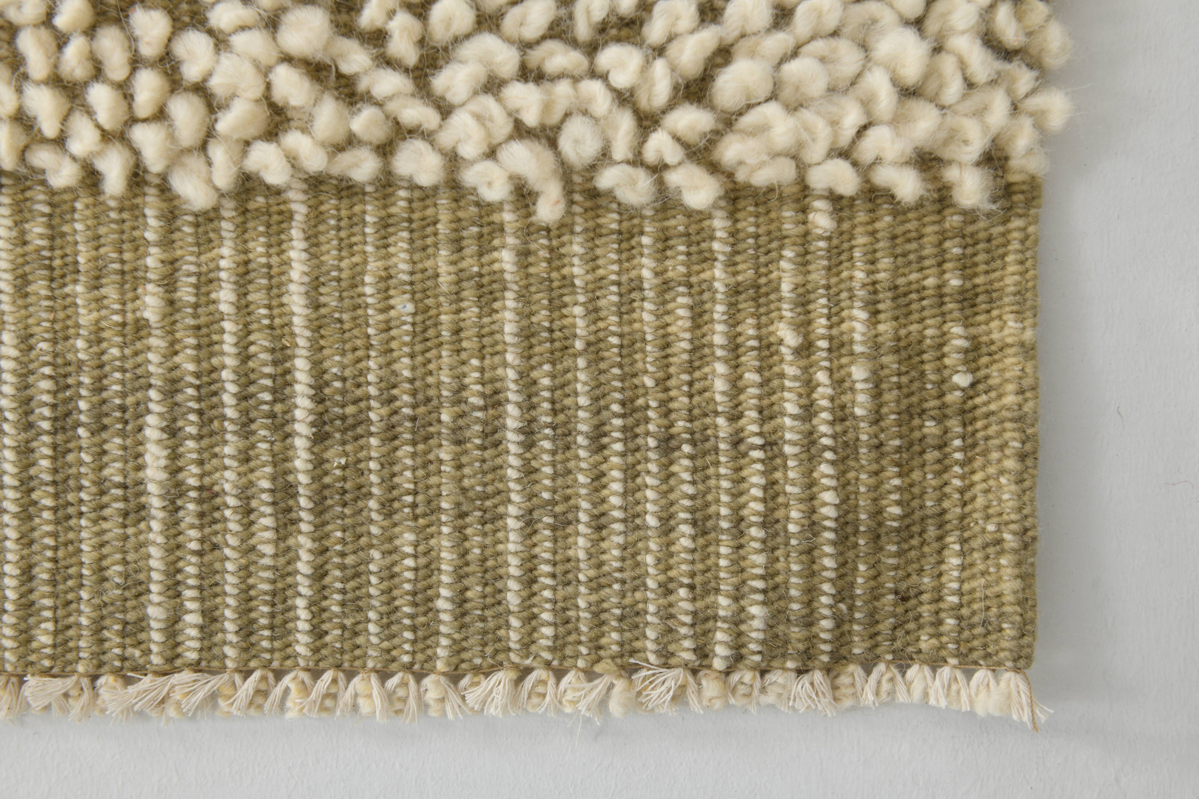 4x7 Army Green & Beige Modern Kilim Rug, 130x215Cm