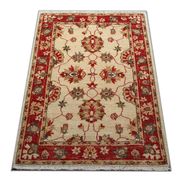 Red beige wool rug handmade oriental carpet traditional living room rug- 86x123cm